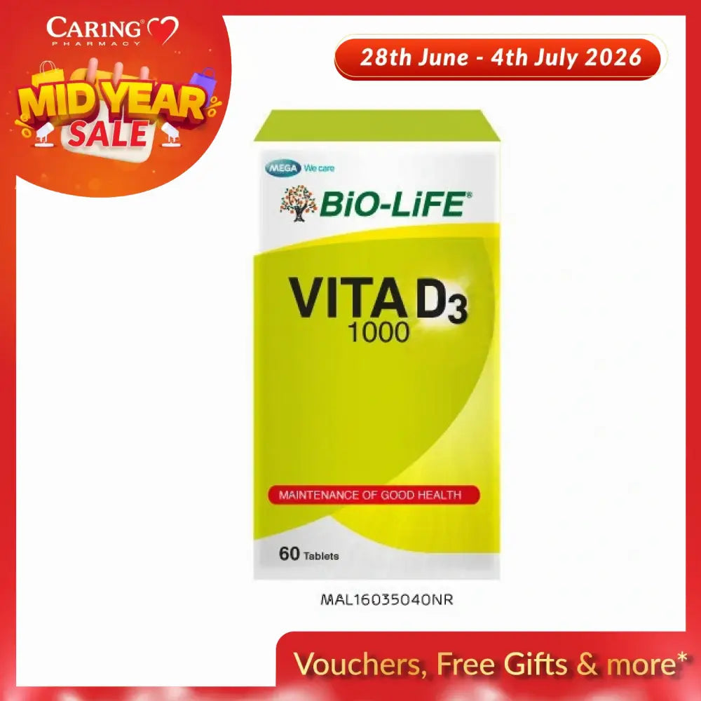 Bio-Life Vita D3 1000 vitamin D supplement in a 60-tablet box for maintenance of good health