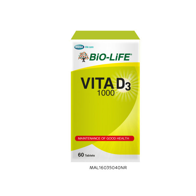 Bio-Life Vita D3 1000 vitamin D supplement in a 60-tablet box for maintenance of good health