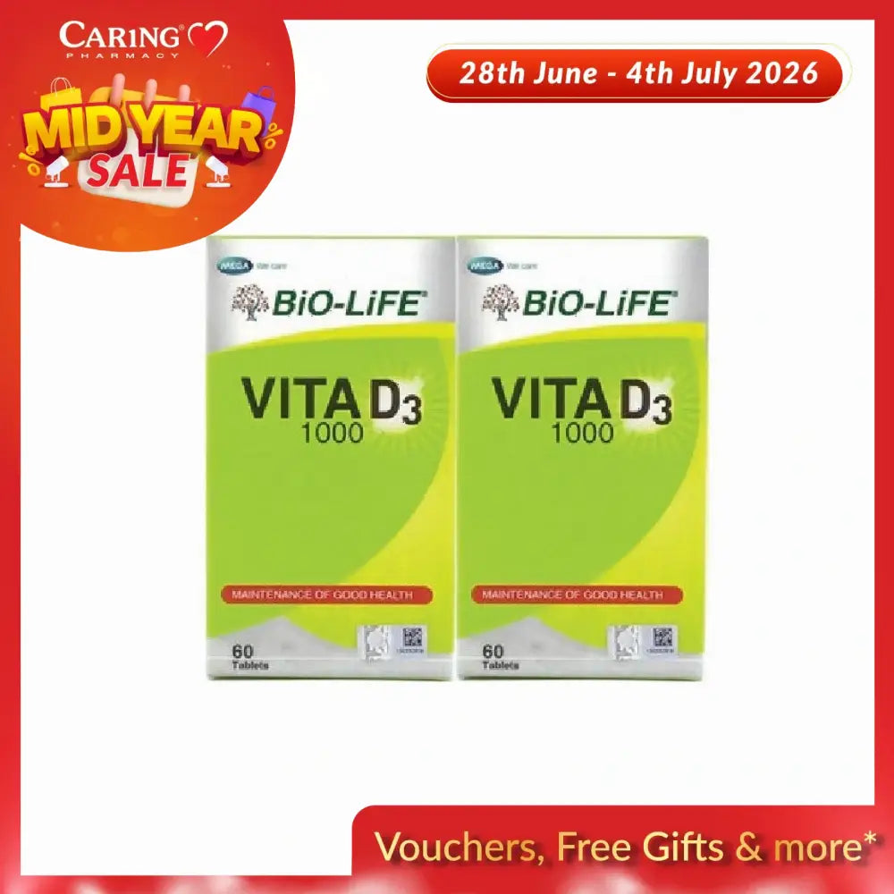 Bio-Life Vita D3 1000IU supplement in a box of 60 tablets for maintaining good health