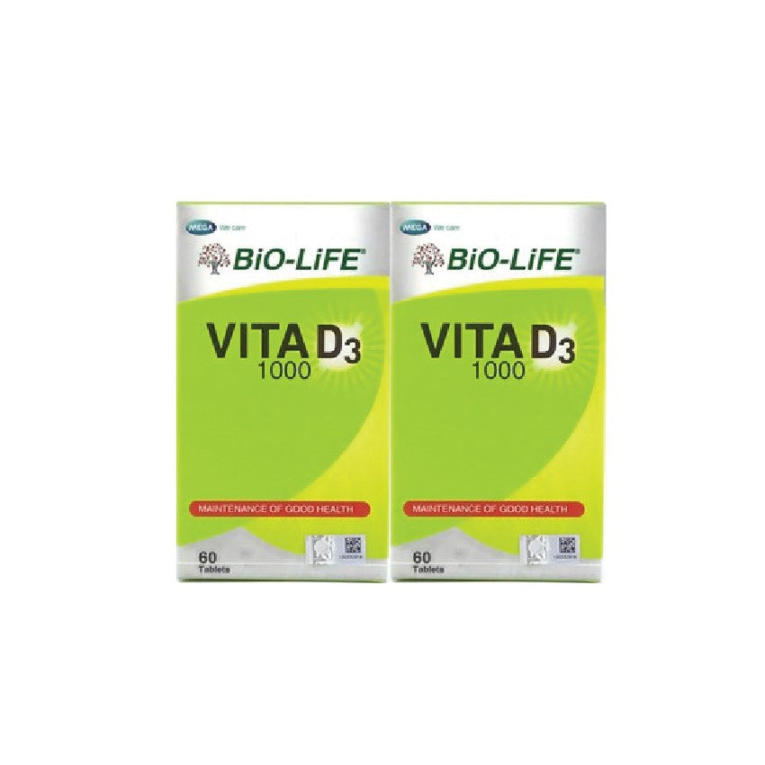 Bio-Life Vita D3 1000IU supplement in a box of 60 tablets for maintaining good health