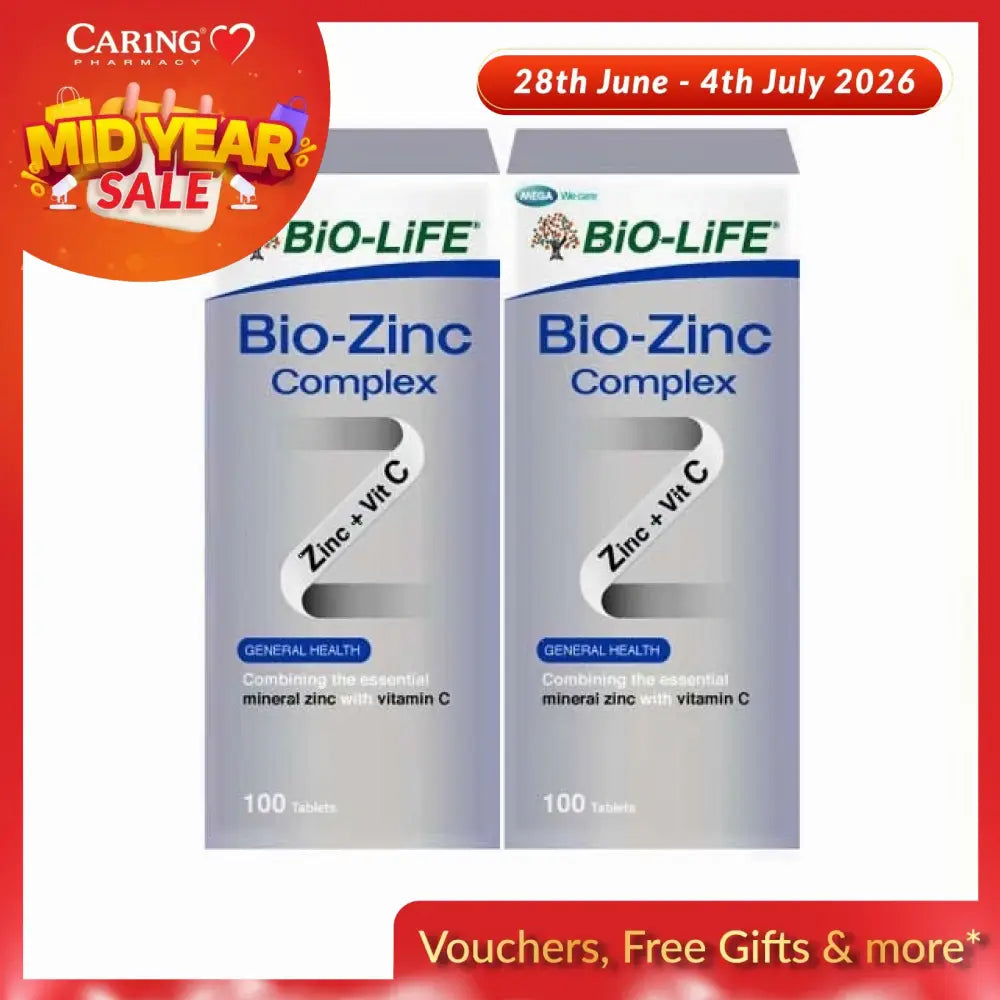Bio-Life Bio-Zinc Complex tablets in a pack of 100 for general health with zinc and vitamin C