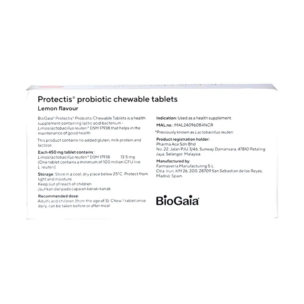BioGaia probiotic tablets in lemon flavor, health supplement for digestive wellness