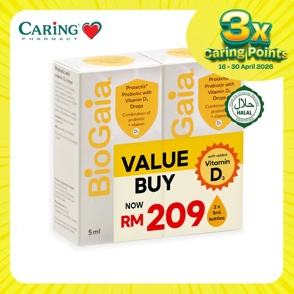 BioGaia probiotic with vitamin D3 drops in a value buy package of two 5ml bottles