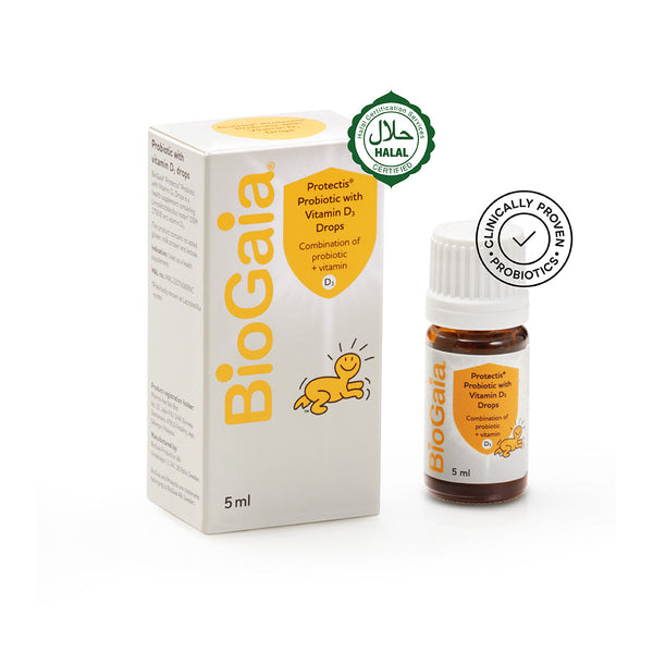 BioGaia Probiotic with Vitamin D3 drops in a 5 ml bottle and packaging for digestive health support