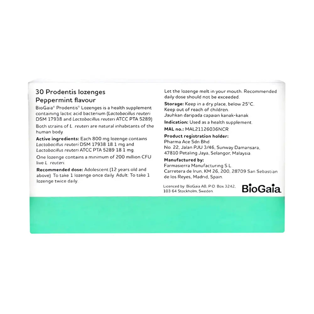 BioGaia Prodentis probiotic lozenges in peppermint flavor for oral health support