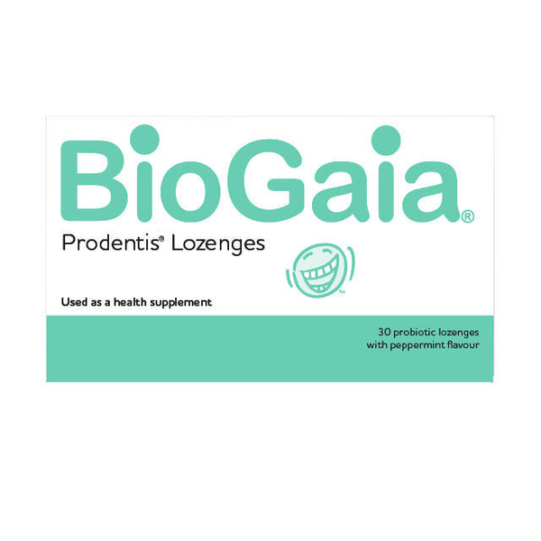 BioGaia Prodentis probiotic lozenges packaged with peppermint flavor for health supplementation