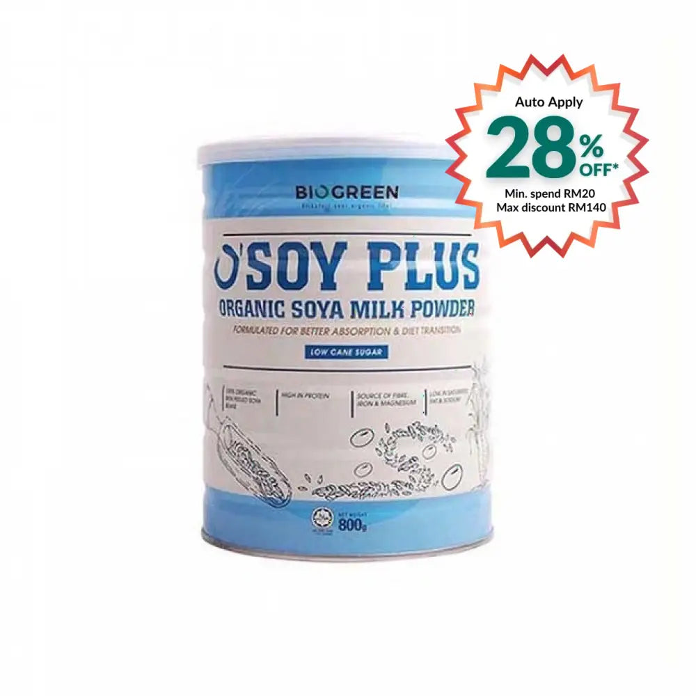 BIOGREEN O SOY PLUS ORGANIC SOYA MILK LOW SUGAR 800G
