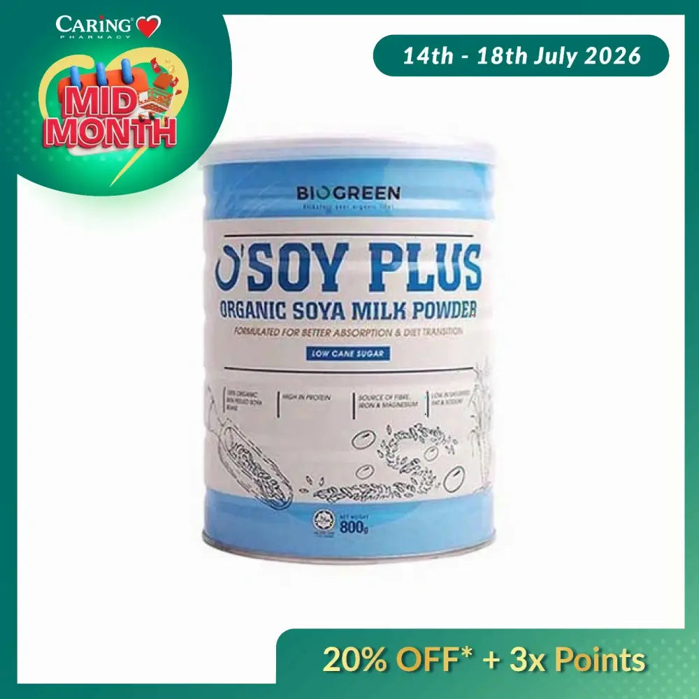 BIOGREEN O SOY PLUS ORGANIC SOYA MILK LOW SUGAR 800G