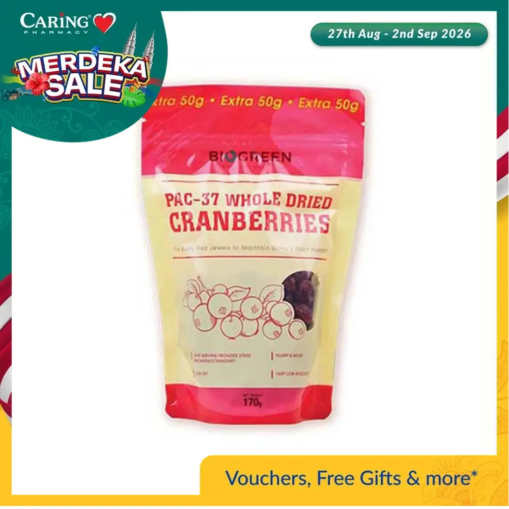 BIOGREEN PAC 37 WHOLE DRIED CRANBERRIES 170G
