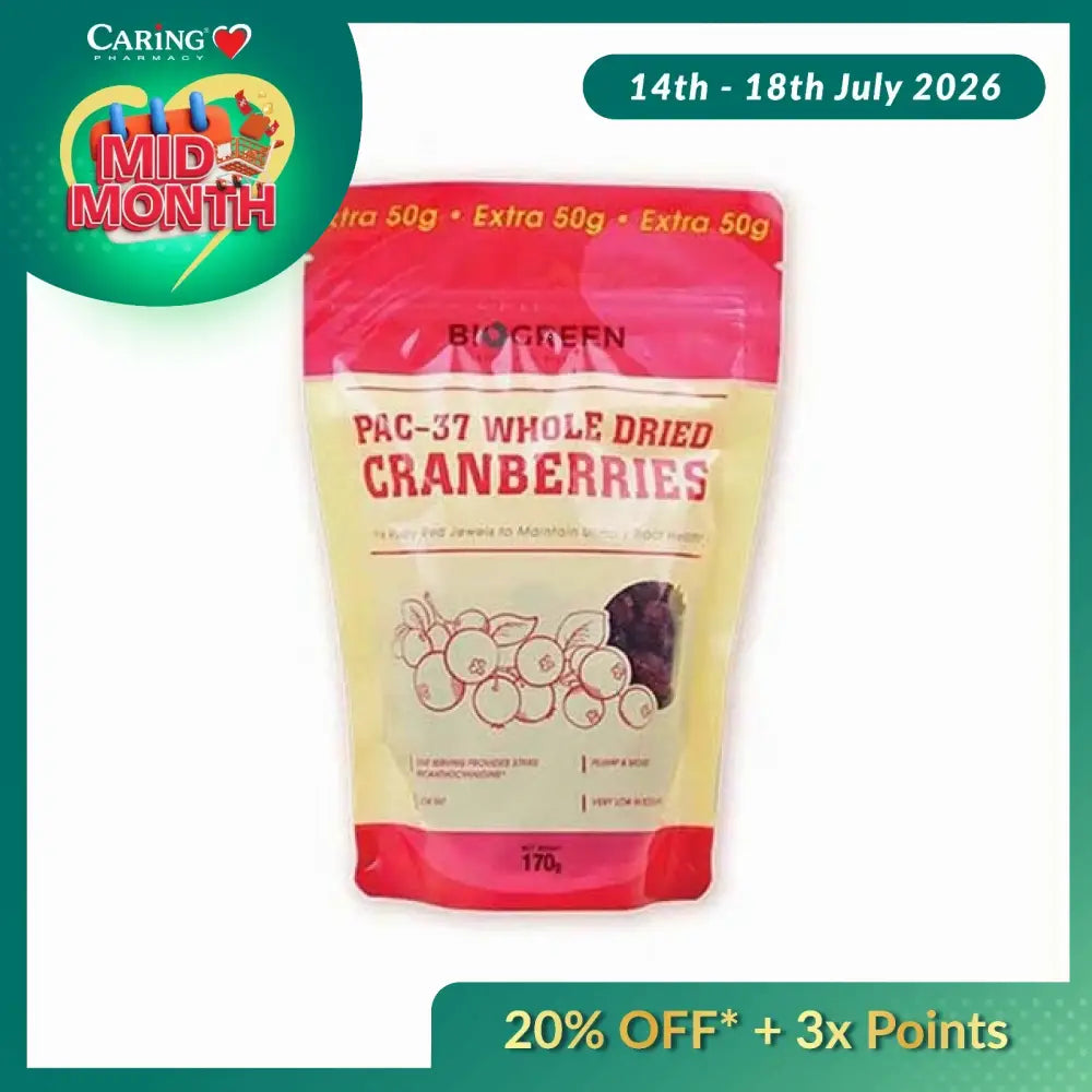 BIOGREEN PAC 37 WHOLE DRIED CRANBERRIES 170G
