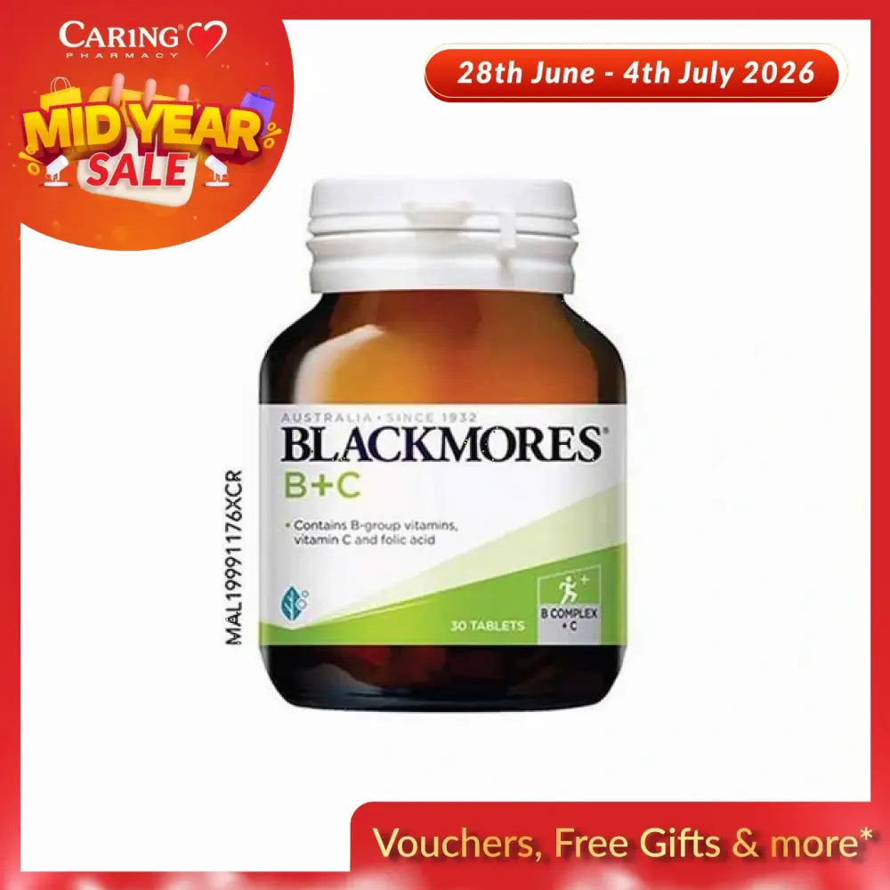 Blackmores B+C supplement Malaysia in a bottle containing 30 tablets for vitamin support