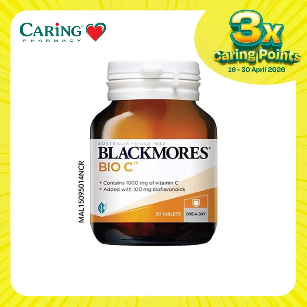 Blackmores Bio C 1000mg tablets in a bottle, providing vitamin C and bioflavonoids for immune support