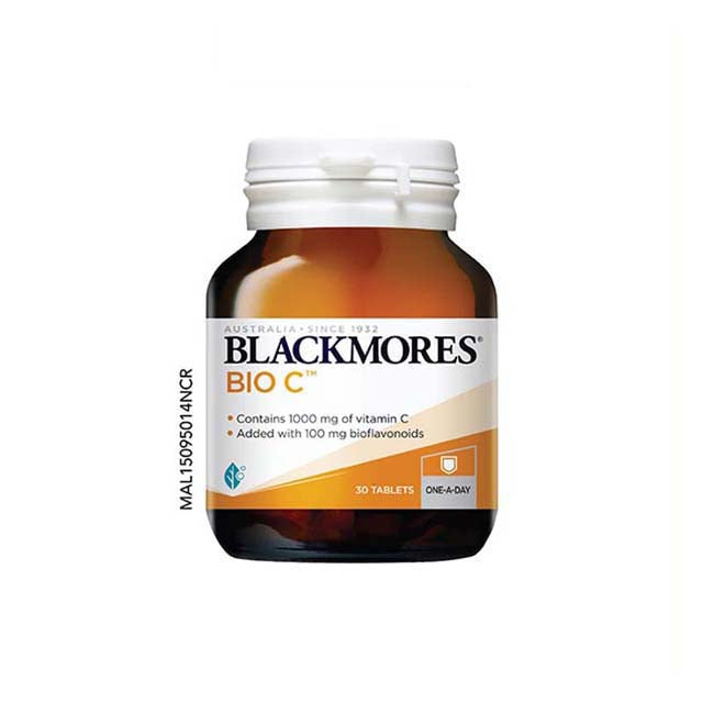 Blackmores Bio C 1000mg tablets in a bottle, providing vitamin C and bioflavonoids for immune support