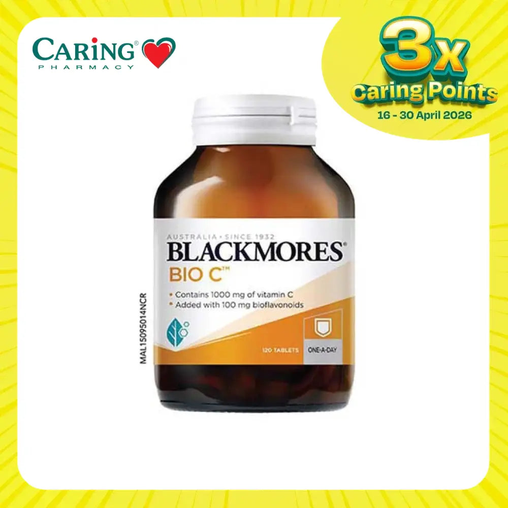 Blackmores Bio C 1000mg tablets in a bottle containing 120 vitamin C tablets for daily immune support