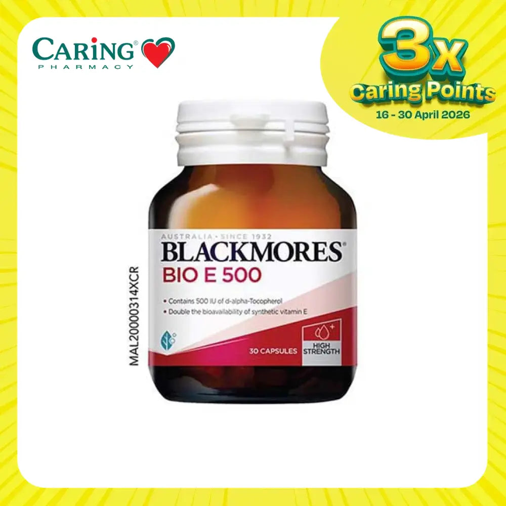 Blackmores Bio E 500IU capsules bottle containing 30 capsules for enhanced Vitamin E support