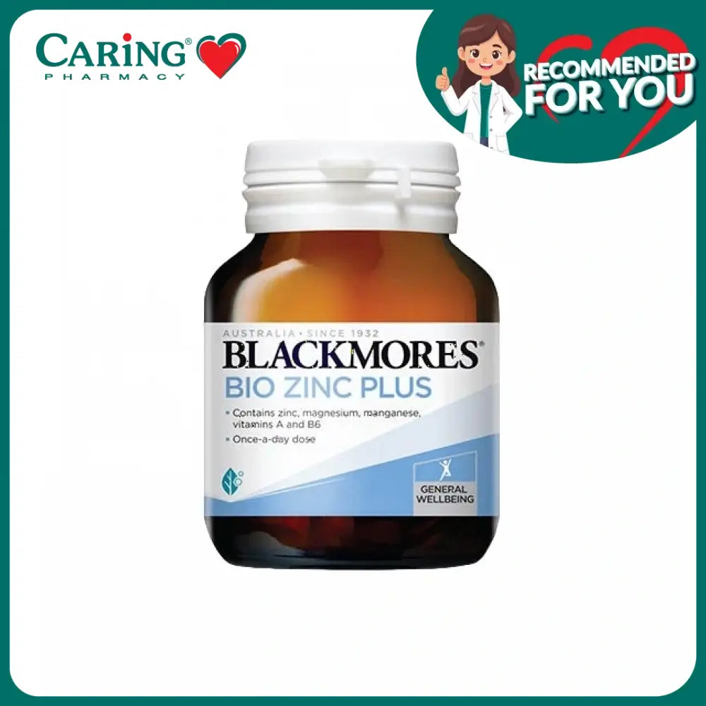 Blackmores Bio Zinc Plus supplements in a brown bottle for general wellbeing with essential vitamins and minerals