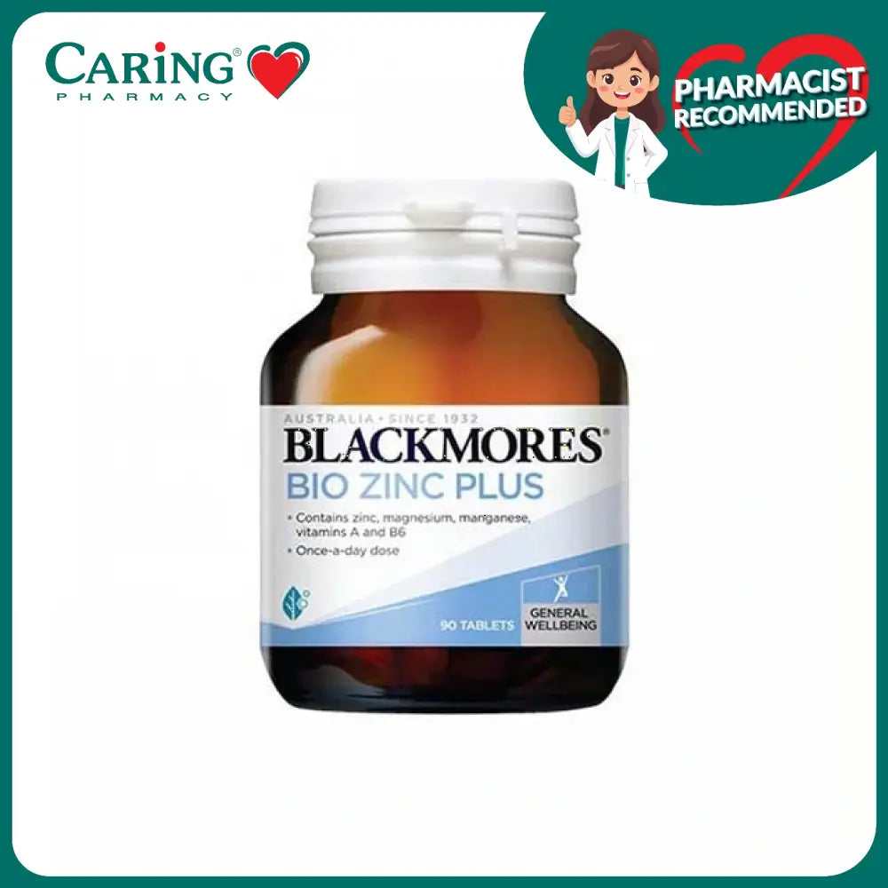 Blackmores Bio Zinc Plus Malaysia in a bottle containing 90 tablets for general wellbeing
