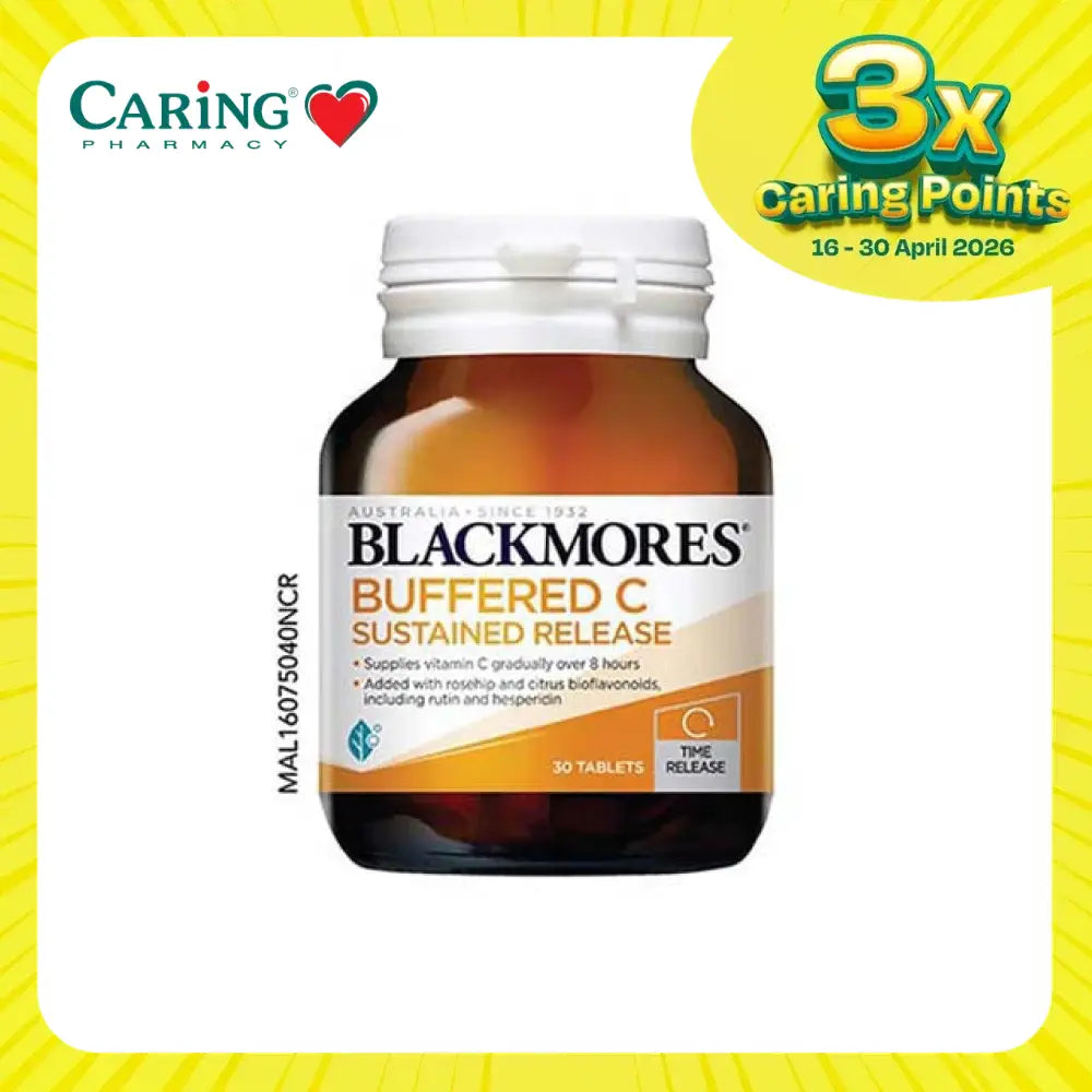 Blackmores Buffered C 30 tablets in a brown bottle for sustained vitamin C support
