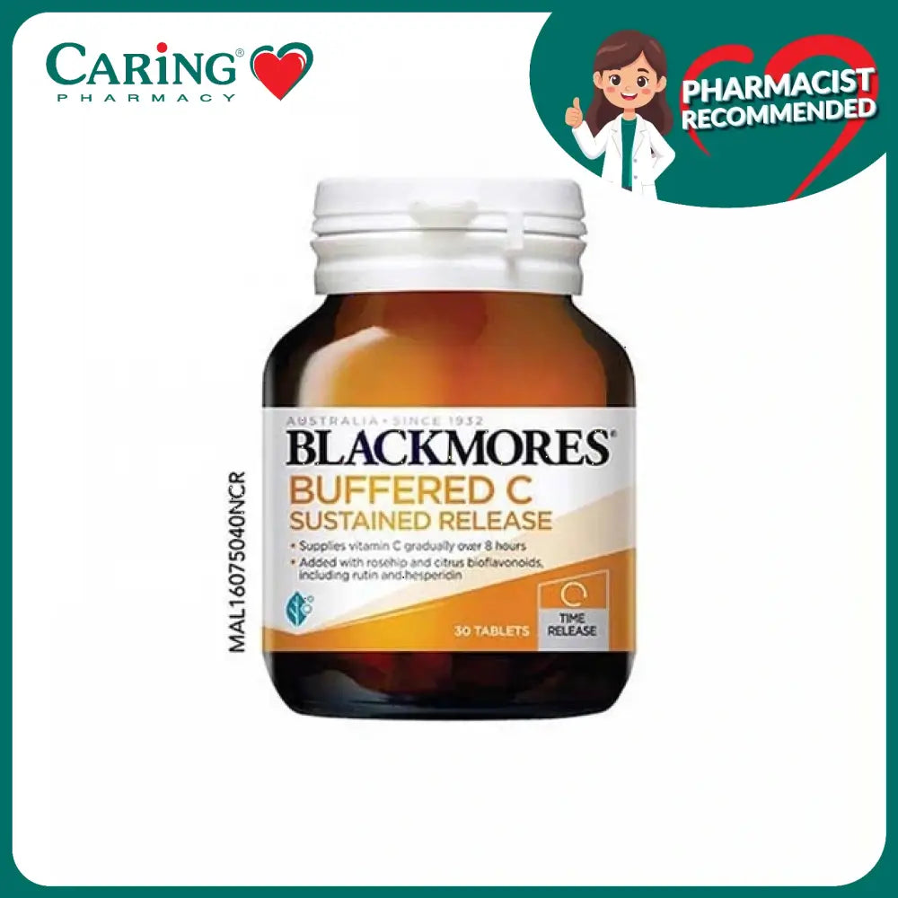 Blackmores Buffered C 30 tablets in a brown bottle for sustained vitamin C support