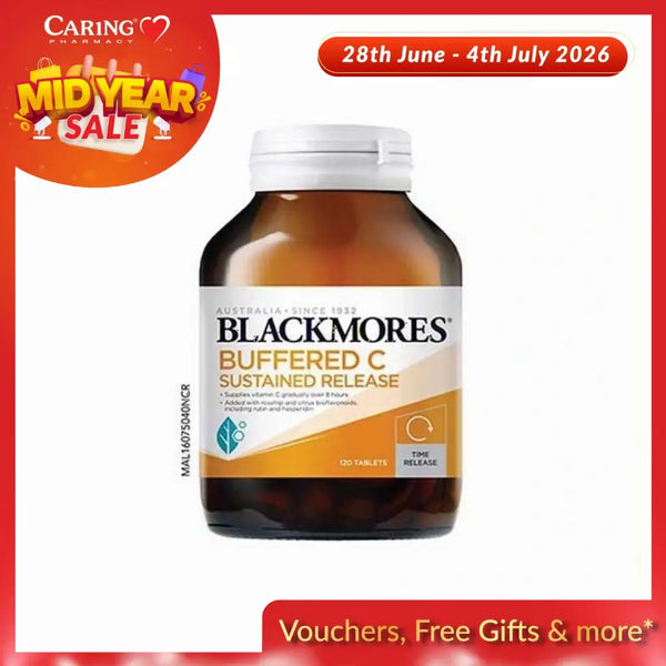 Blackmores Buffered C Sustained Release 120 tablets in a clear bottle for immune support