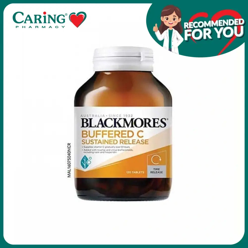 Blackmores Buffered C Sustained Release 120 tablets in a clear bottle for immune support