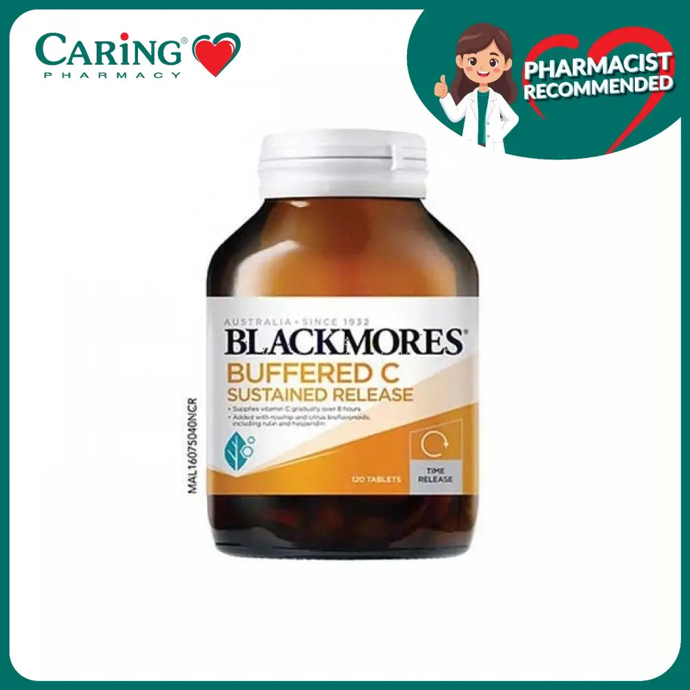 Blackmores Buffered C Sustained Release 120 tablets in a clear bottle for immune support