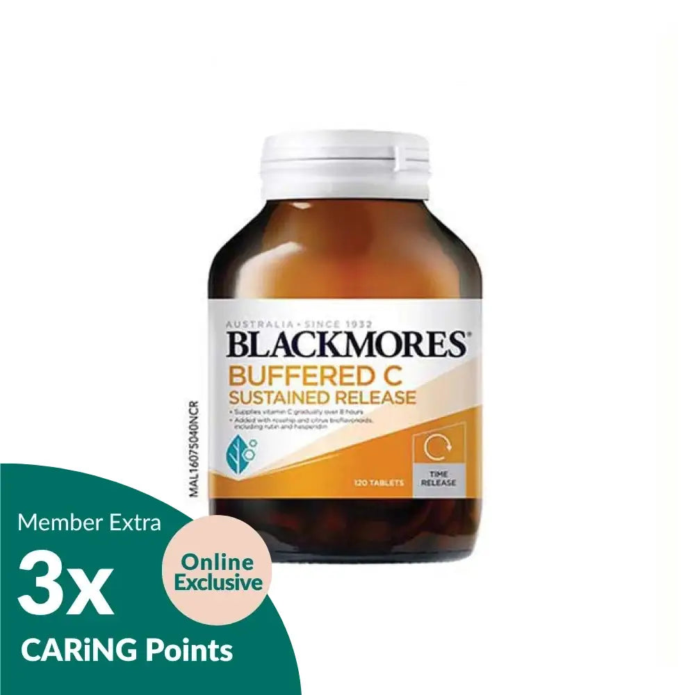 Blackmores Buffered C Sustained Release 120 tablets in a clear bottle for immune support