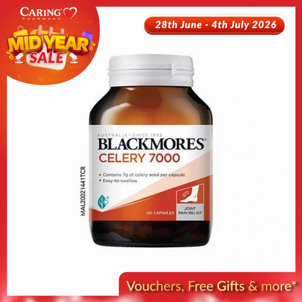 Blackmores Celery 7000mg capsules in a bottle for joint pain relief and easy swallowing