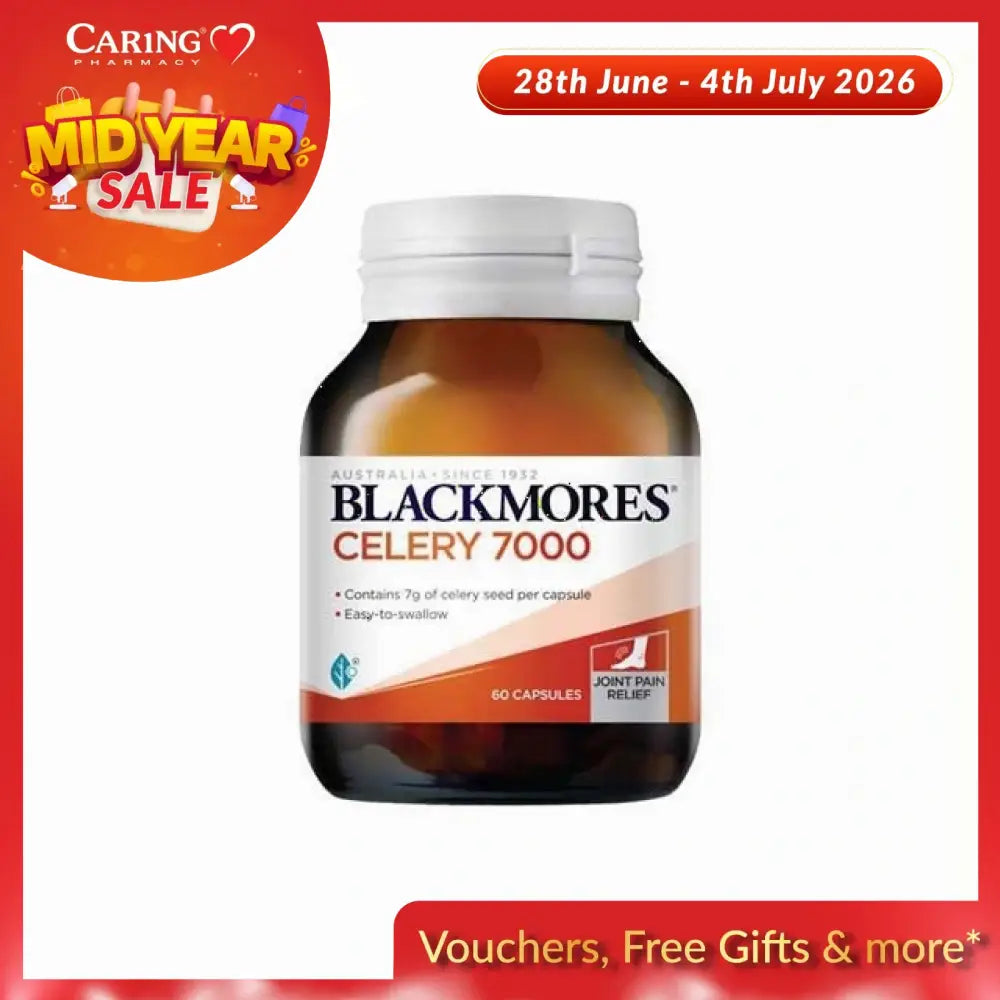Blackmores Celery 7000mg capsules in a bottle with 60 easy-to-swallow capsules for joint pain relief