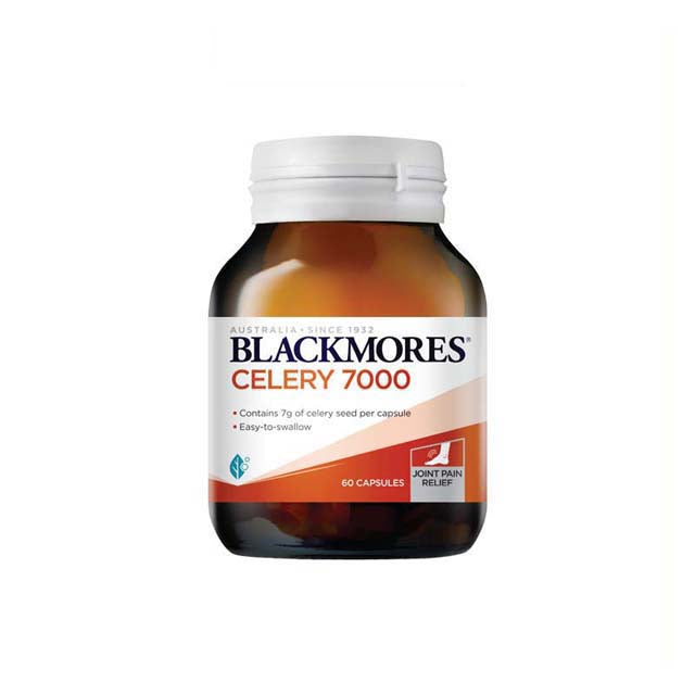 Blackmores Celery 7000mg capsules in a bottle with 60 easy-to-swallow capsules for joint pain relief