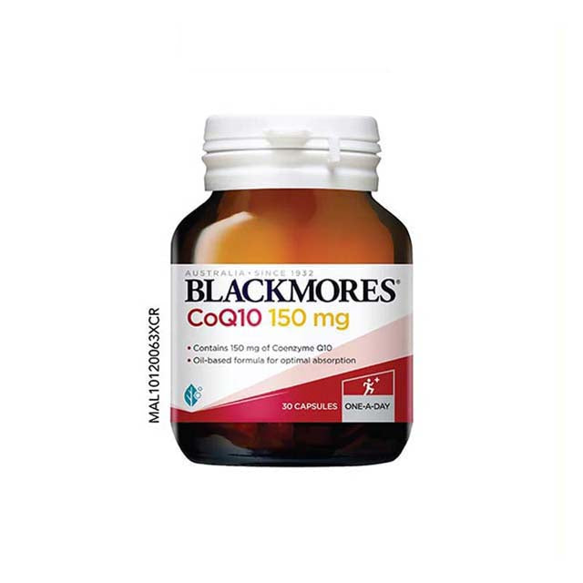 Blackmores CoQ10 150mg capsules in a brown bottle with a convenient 30-capsule supply
