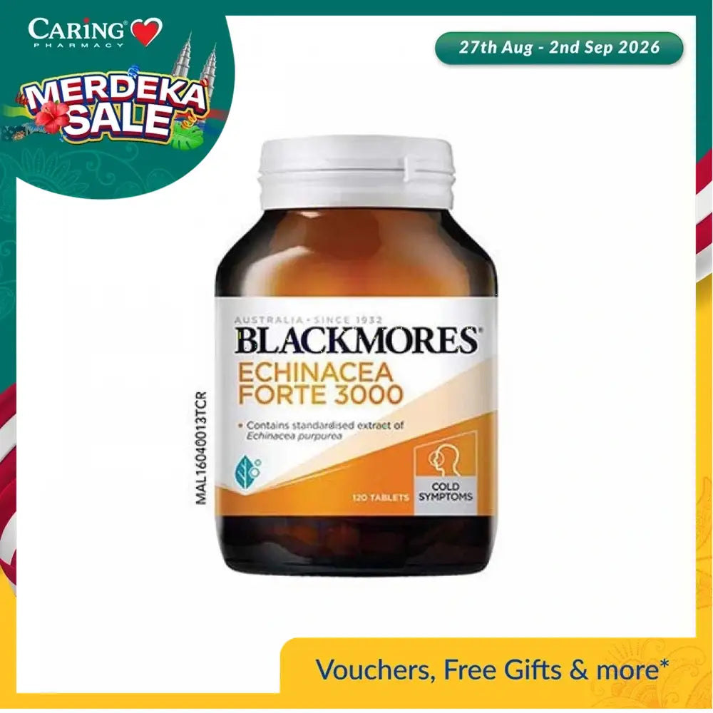 Blackmores Echinacea Forte 3000mg tablet bottle with 120 tablets for cold symptoms relief