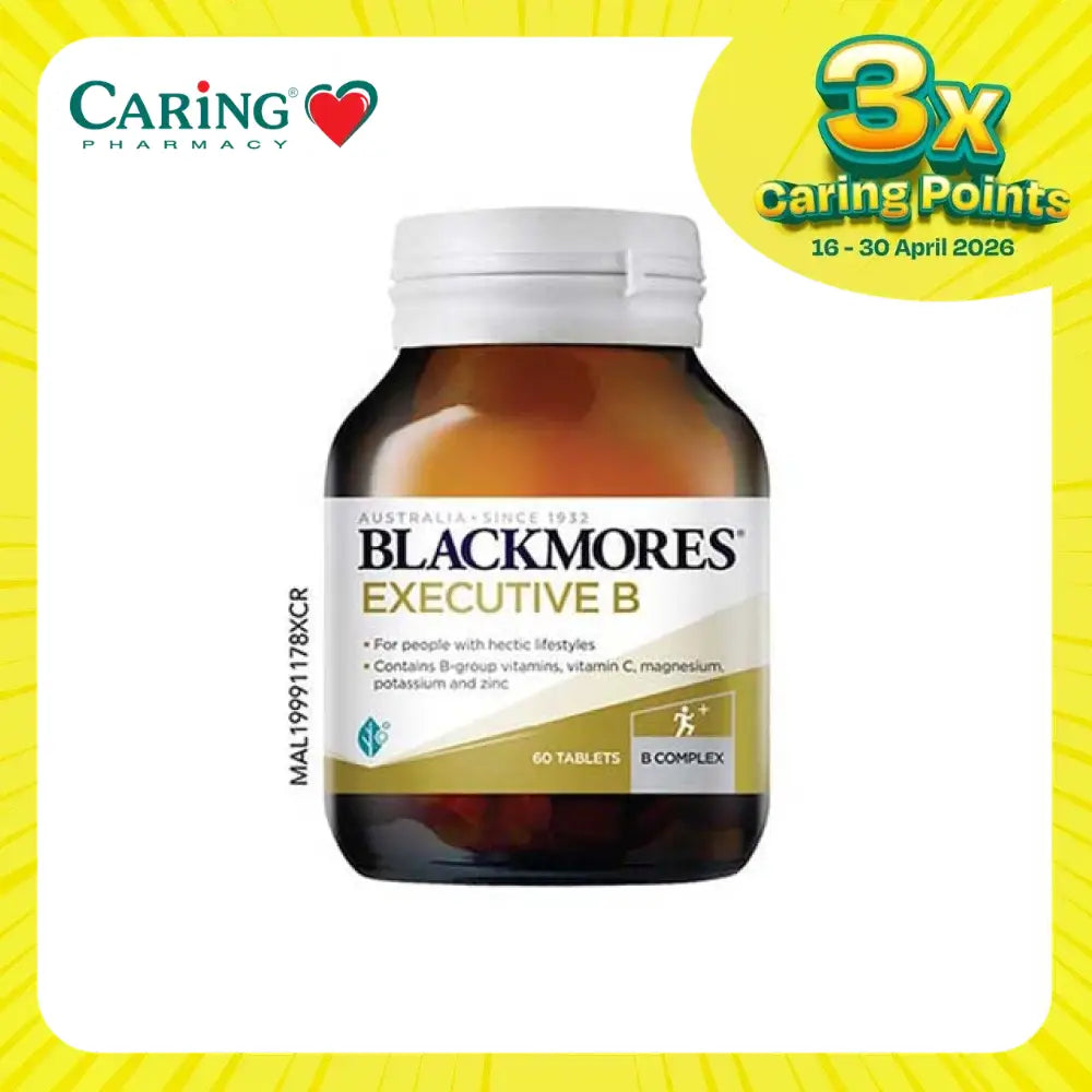 Blackmores Executive B supplement bottle with 60 tablets for energy support and stress relief