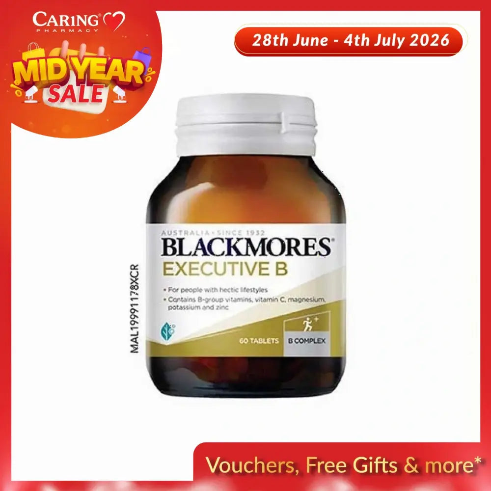Blackmores Executive B supplement bottle with 60 tablets for energy support and stress relief