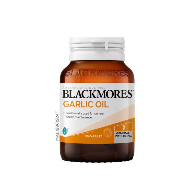 Blackmores Garlic Oil 180 capsules in a clear bottle for general health maintenance