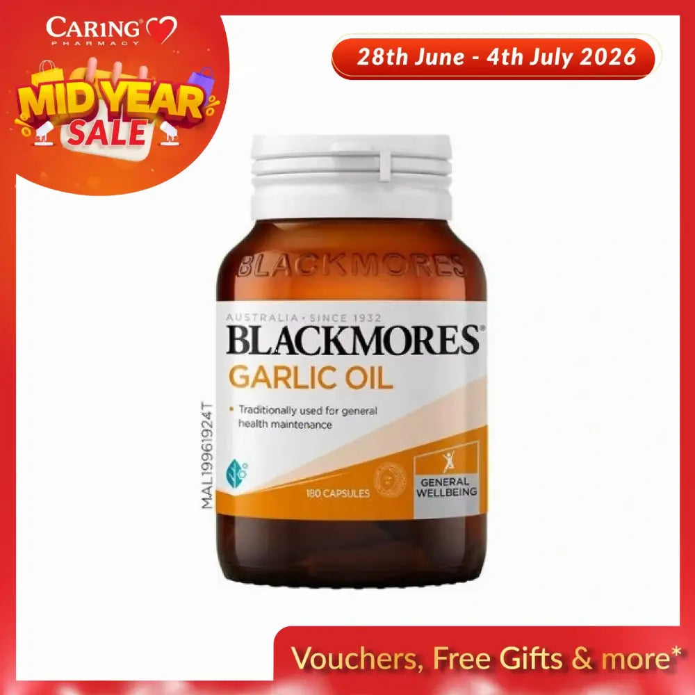Blackmores Garlic Oil 180 capsules in a clear bottle for general health maintenance