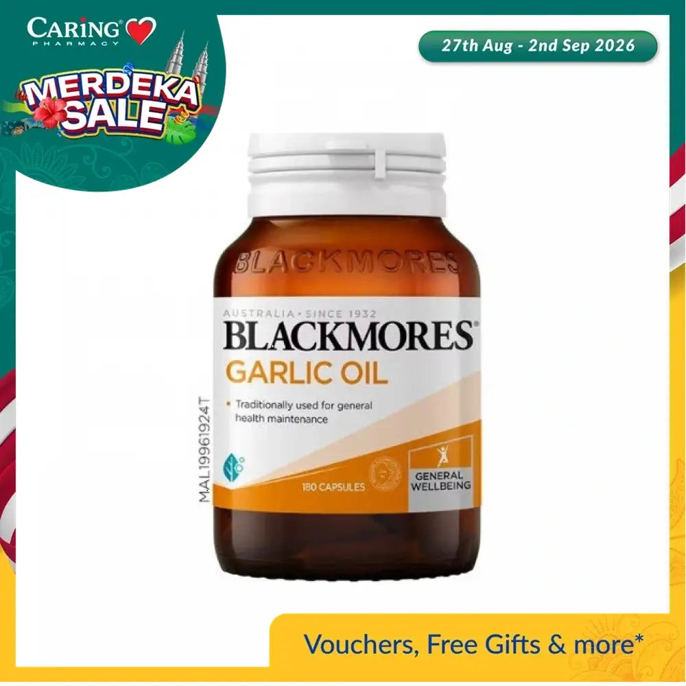 Blackmores Garlic Oil 180 capsules in a clear bottle for general health maintenance