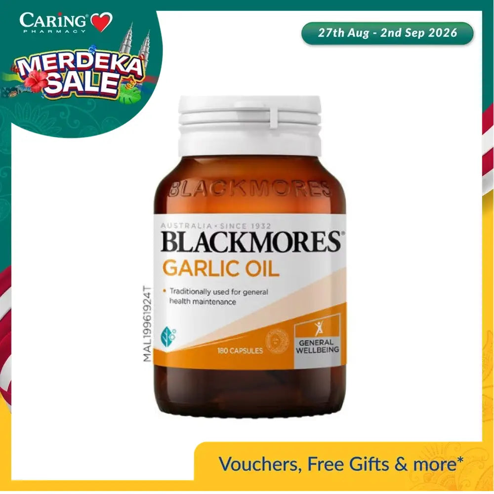 Blackmores Garlic Oil 180 capsules in a clear bottle for general health maintenance