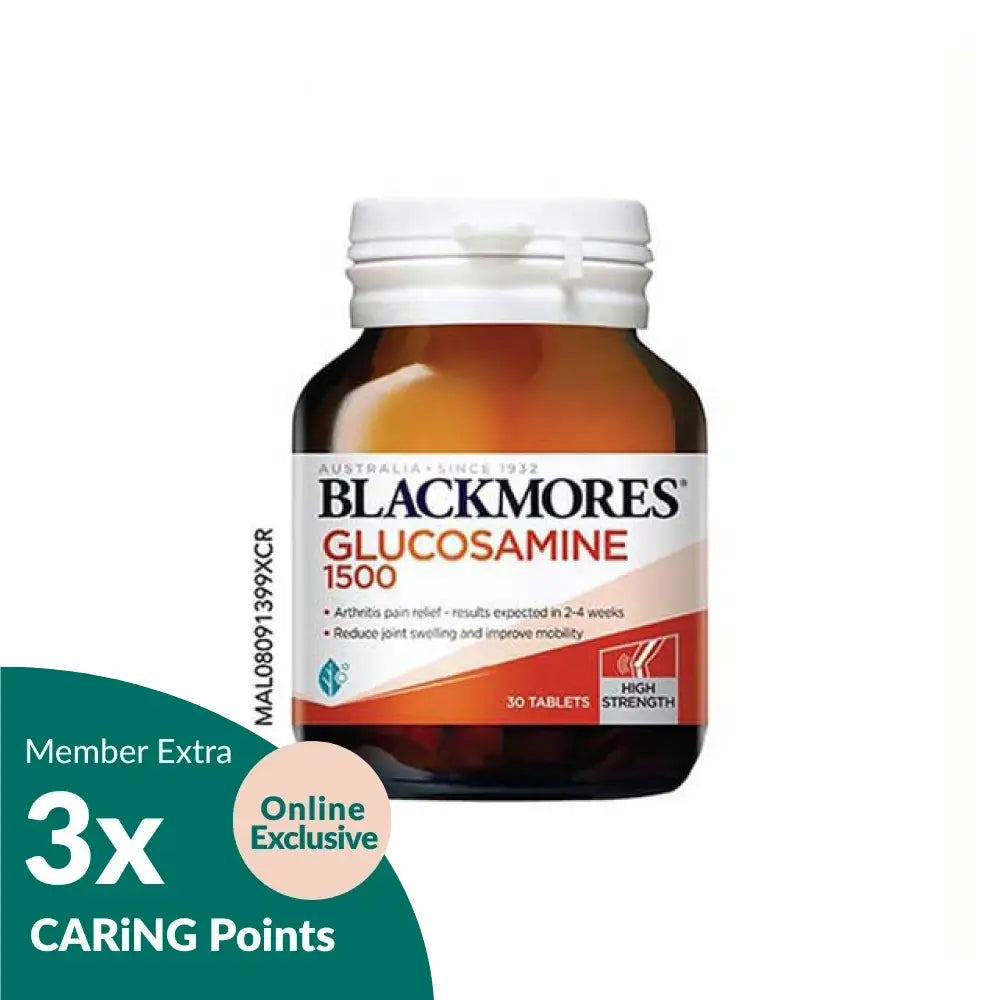 Blackmores Glucosamine 1500mg tablets in a bottle designed for joint health and mobility