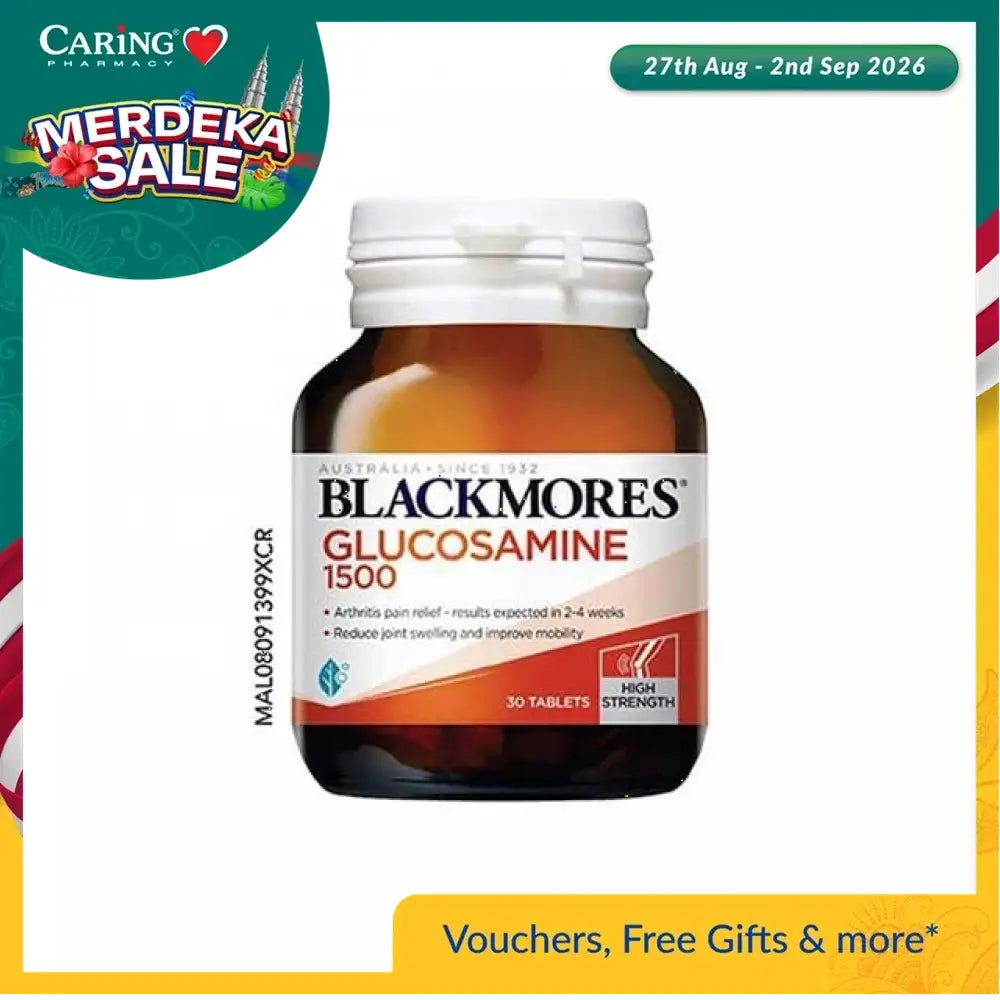 Blackmores Glucosamine 1500mg tablets in a bottle designed for joint health and mobility