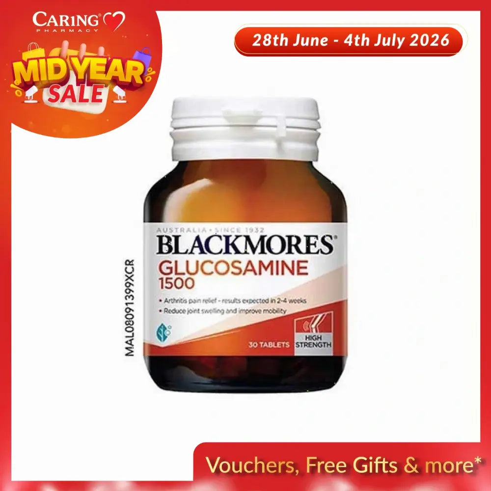 Blackmores Glucosamine 1500mg tablets in a bottle designed for joint health and mobility