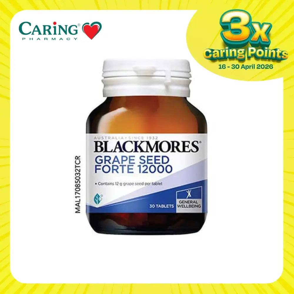Blackmores Grape Seed Forte 12000 tablets in a bottle for general wellbeing and antioxidant support