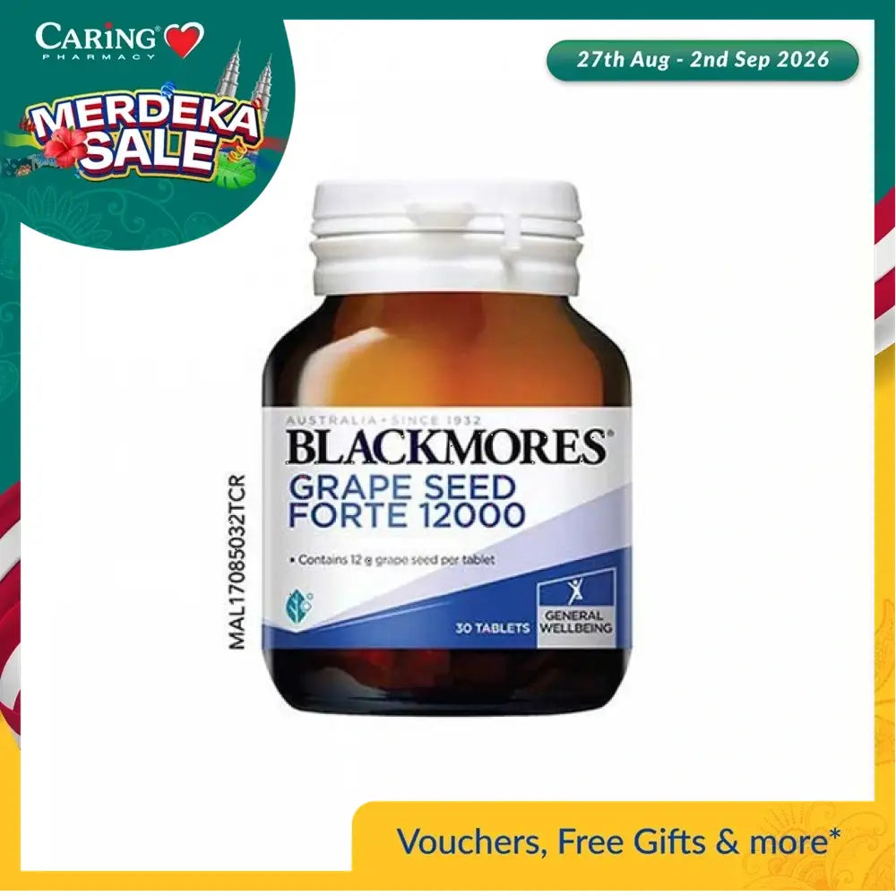 Blackmores Grape Seed Forte 12000 tablets in a bottle for general wellbeing and antioxidant support