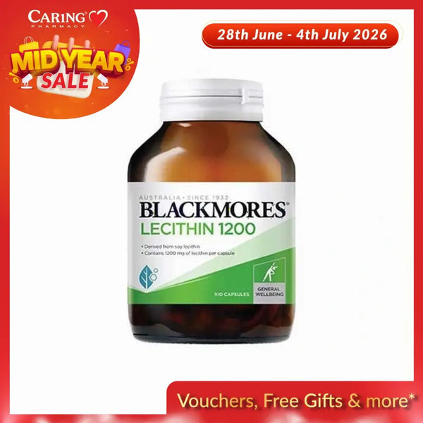 Blackmores Lecithin 1200mg supplements in a bottle with 100 capsules for general wellbeing