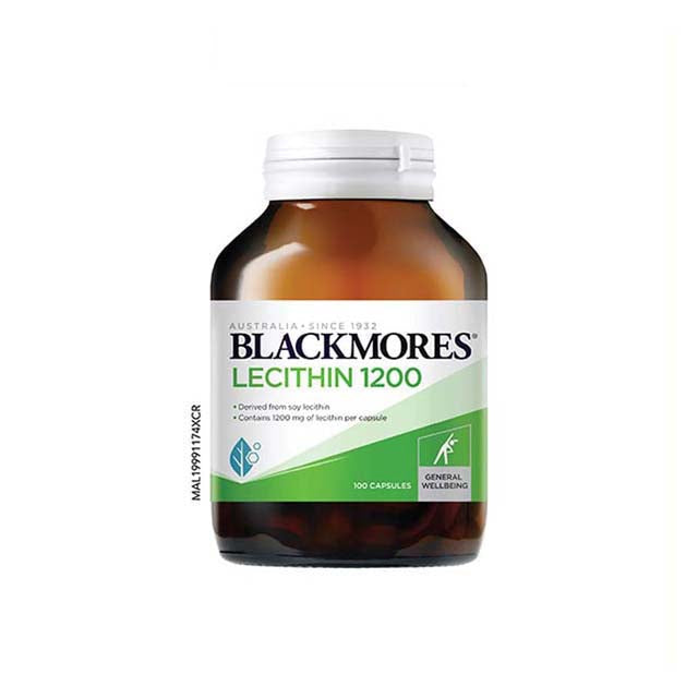 Blackmores Lecithin 1200mg supplements in a bottle with 100 capsules for general wellbeing