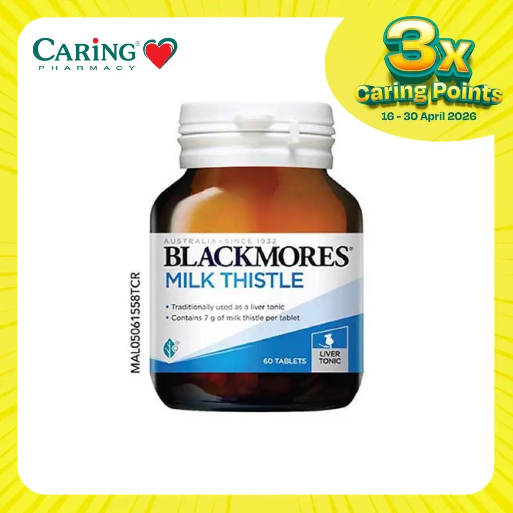 Blackmores Milk Thistle supplement bottle containing 60 tablets for liver health support