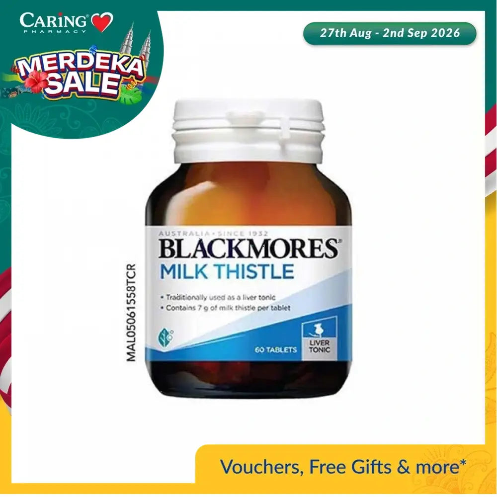 Blackmores Milk Thistle supplement bottle containing 60 tablets for liver health support