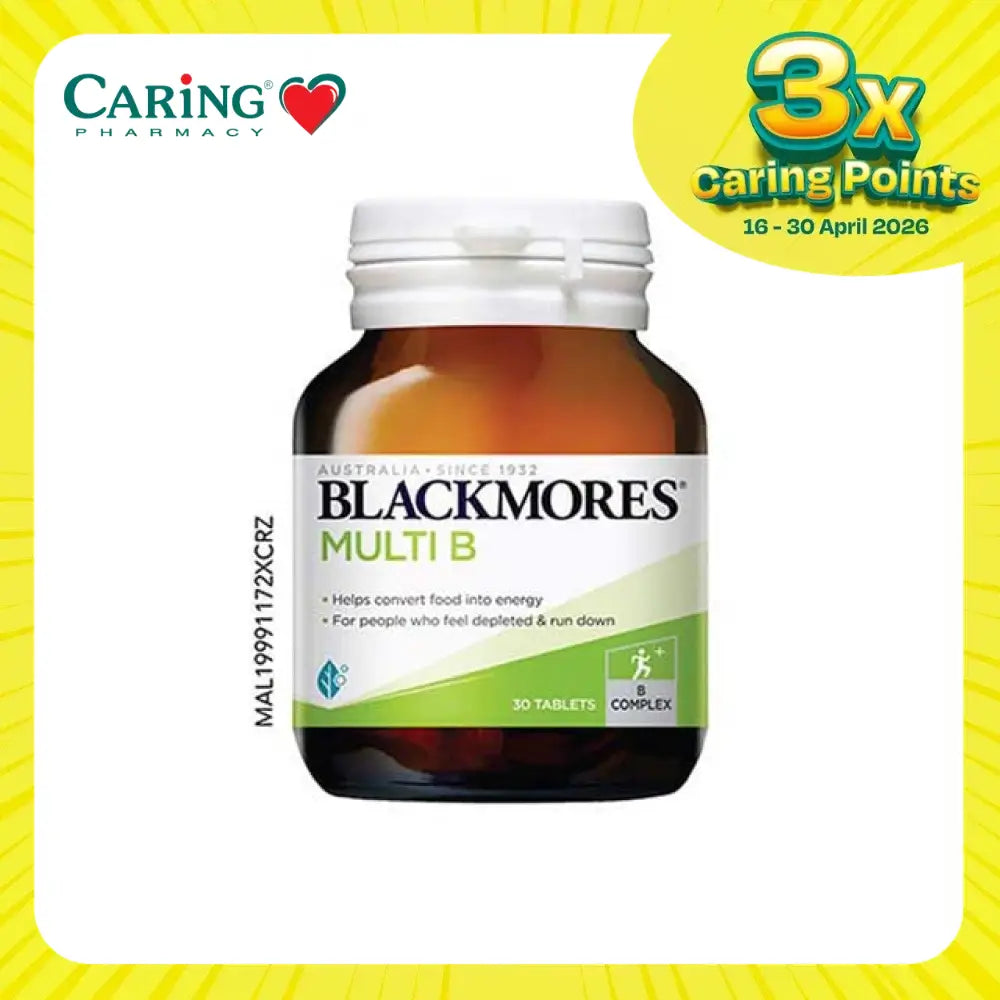 Blackmores Multi B supplement Malaysia in a bottle with 30 tablets for energy conversion and fatigue relief