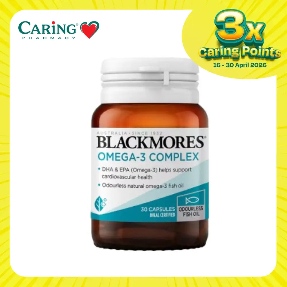 Blackmores Omega-3 Complex 30s capsules in a jar to support cardiovascular health