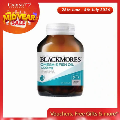 Blackmores Omega-3 Fish Oil 1000mg brown bottle with white cap and label showing 120 capsules